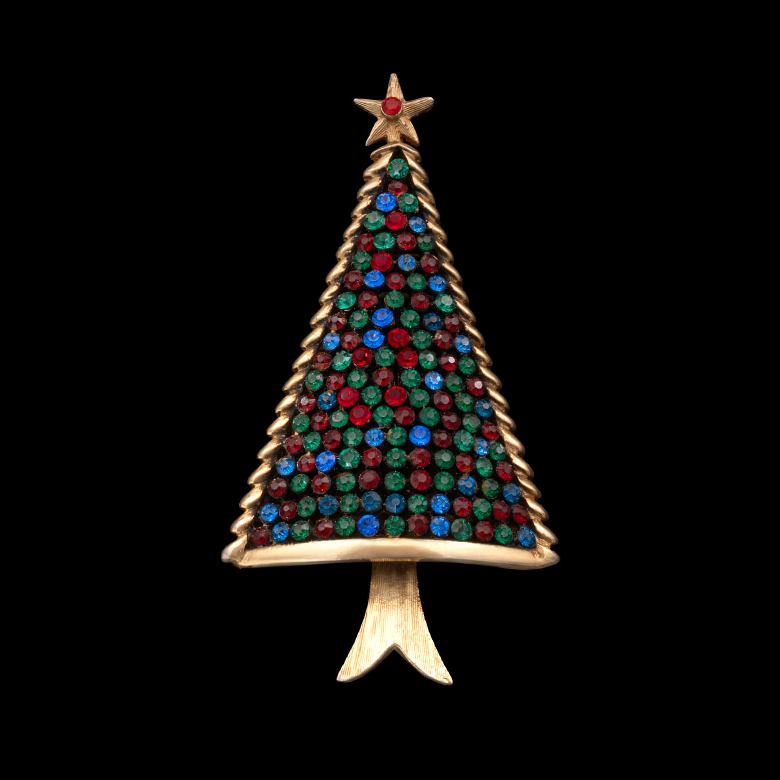 VINTAGE Christmas tree brooch 1960s colorful rhinestones Christmas retro jewelry – Find Vintage Beauty