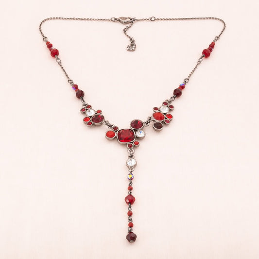 Swarovski-Y-Halskette-rhodiniert-rote-Kristalle