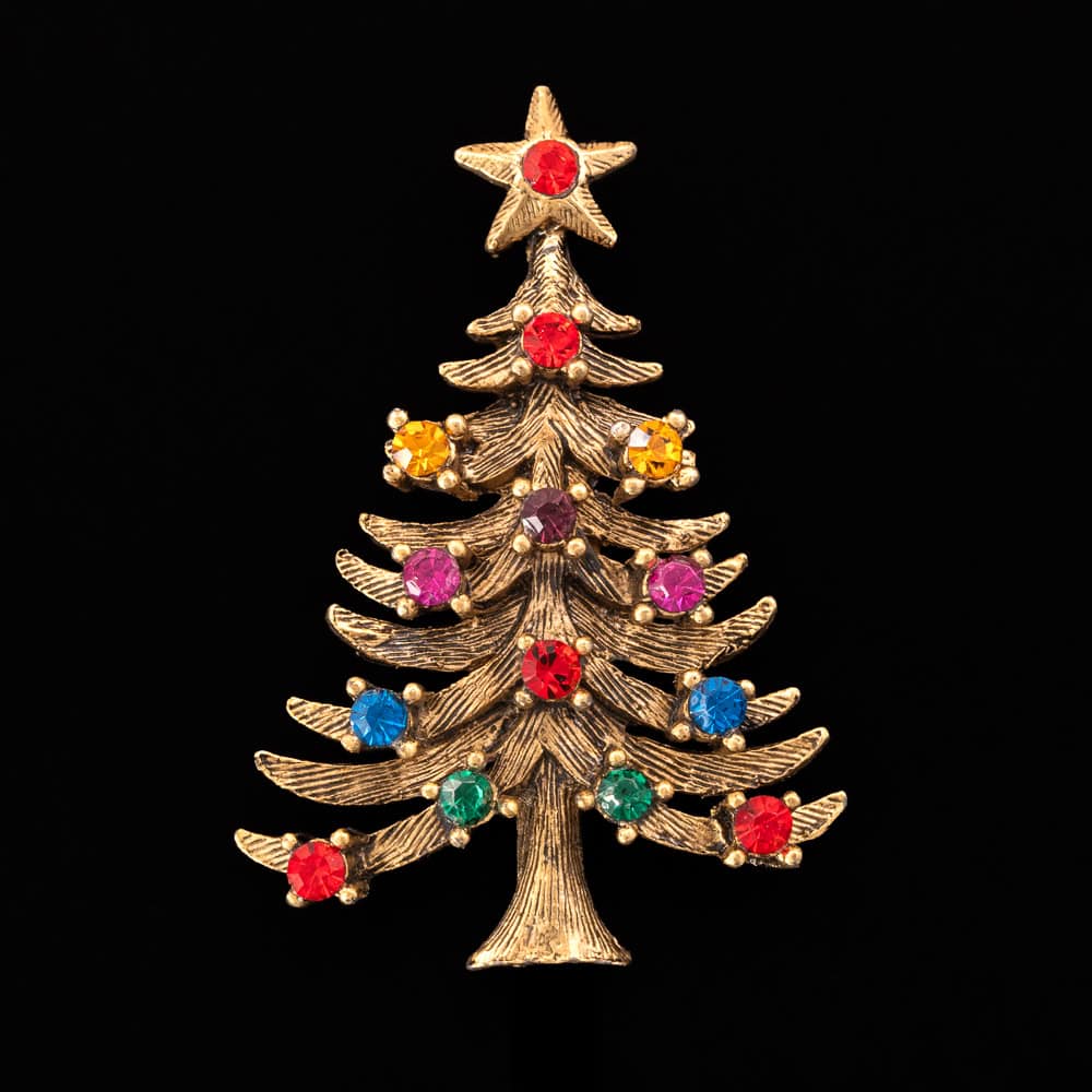 EISENBERG ICE Vintage Weihnachtsbaum Brosche mit bunten Strasssteinen – Find Vintage Beauty