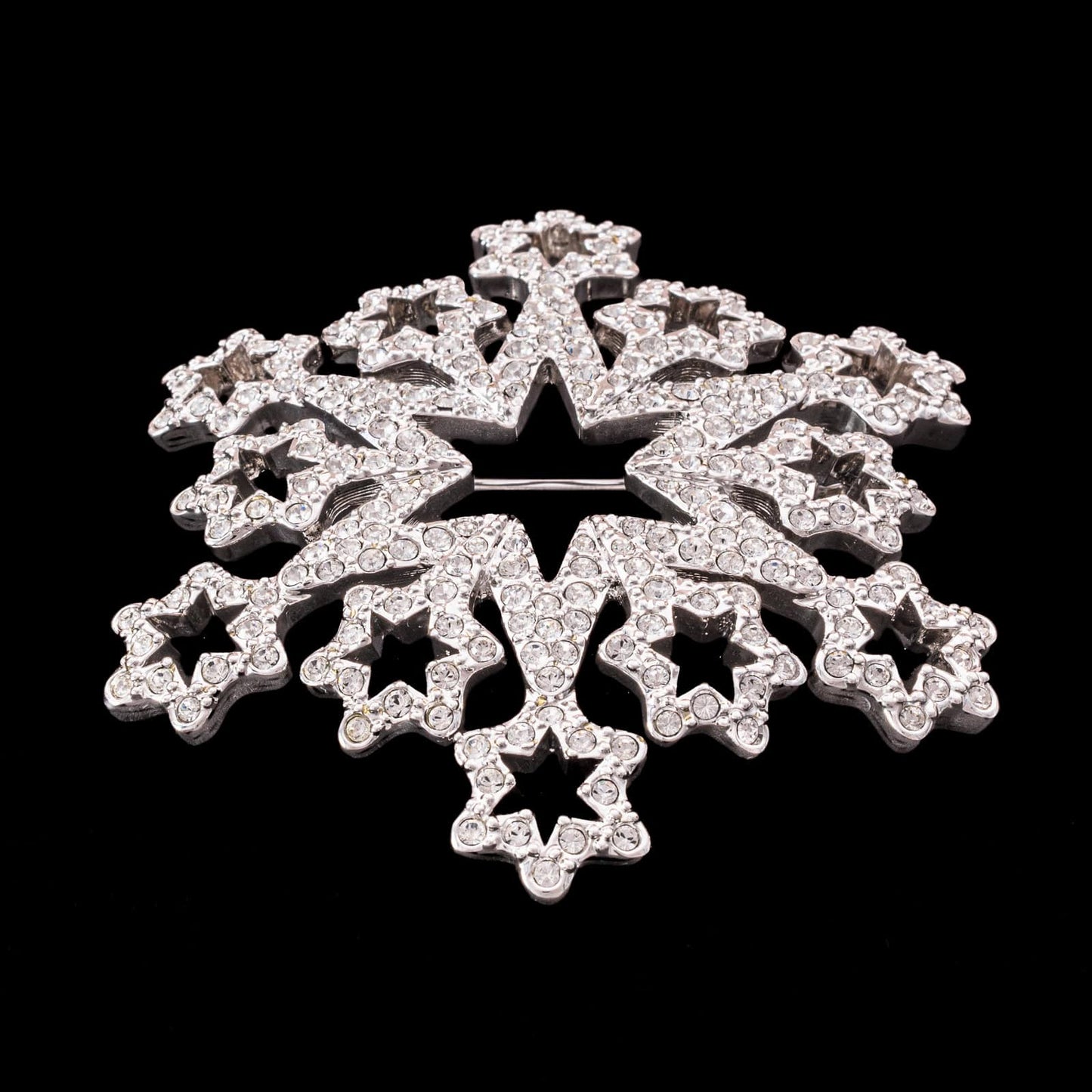 Swarovski-große-Schneeflocken-Stern-Brosche-silberfarben-Kristall-besetzt
