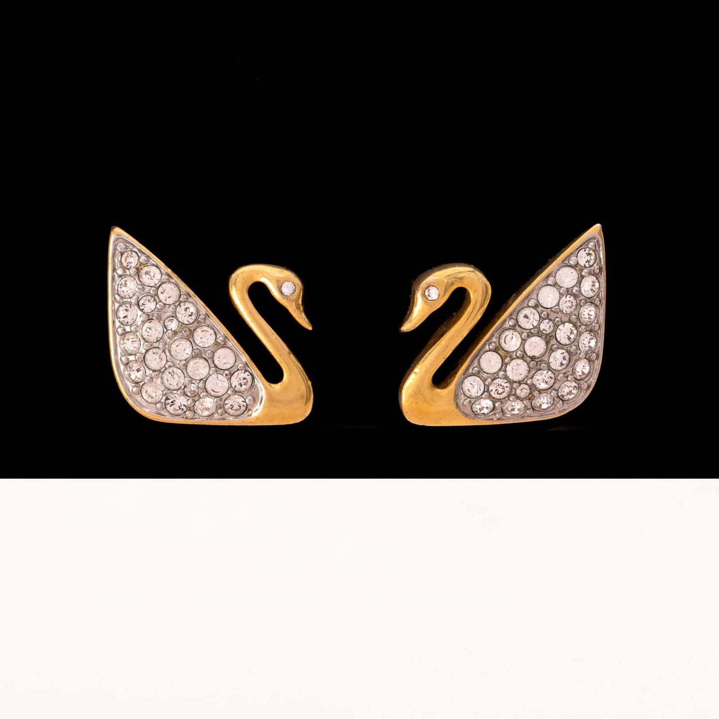 Swarovski-Schwan-Ohrringe-vergoldet-Kristall-verziert