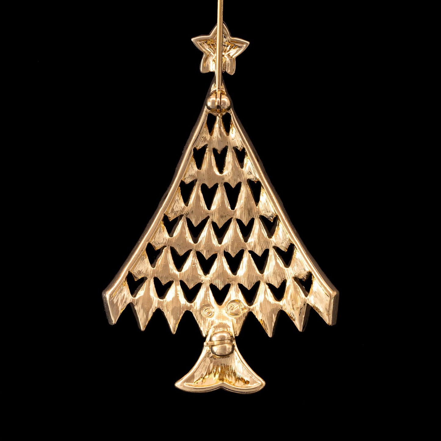 Swarovski-Weihnachtsbaum-Brosche-vergoldete-Rückseite-Schwansignatur