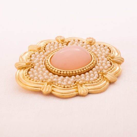 Avon-Brosche-Antik-Revival-von-1988-rosa-Cabochon