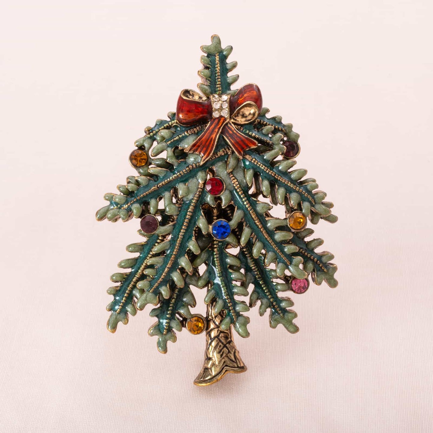 Avon-Weihnachsbaum-Brosche-2004-grün-emailliert-bunte Strasssteine