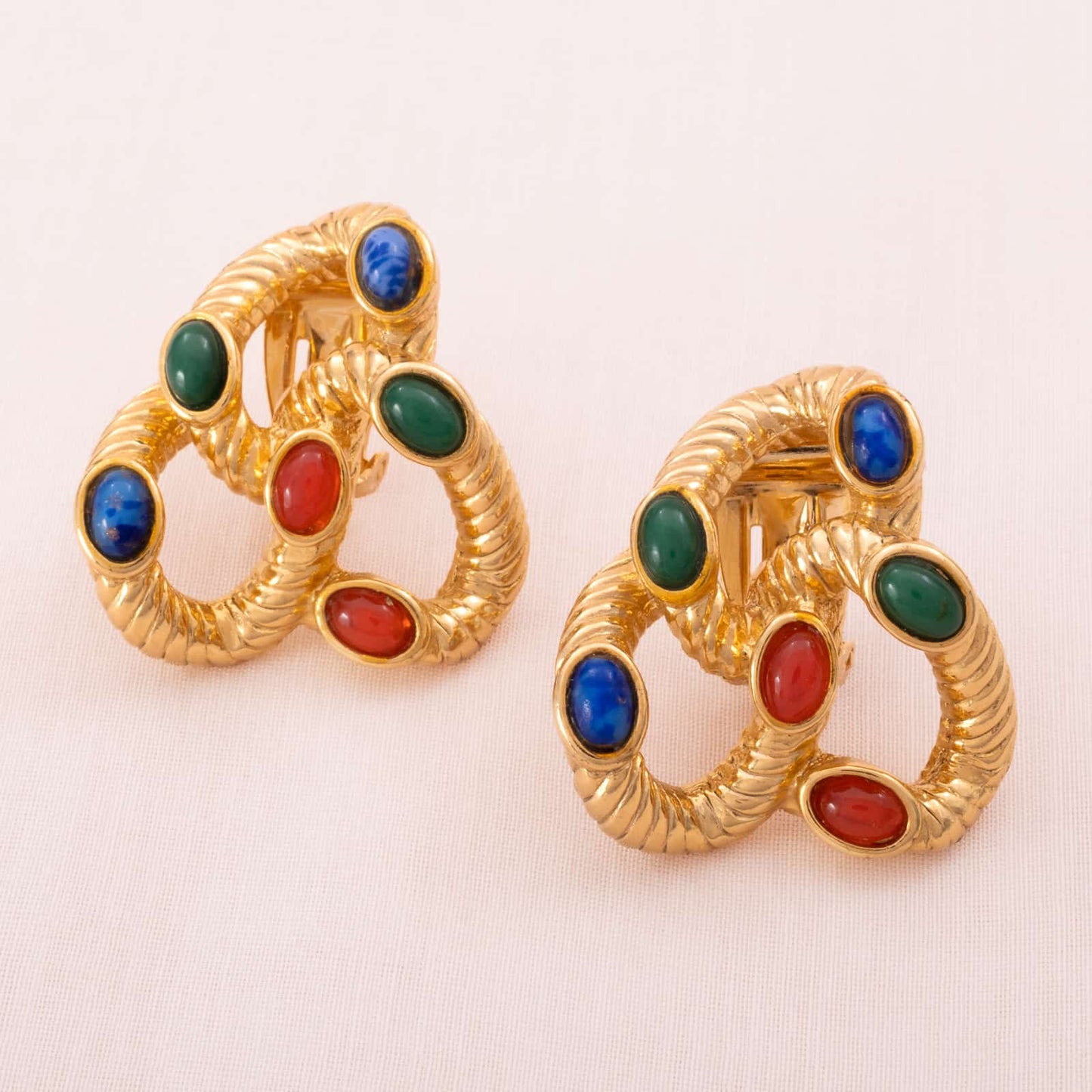 Craft-vergoldete-Designer-Ohrclips-mit-bunten-Cabochons