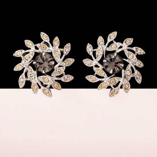 Sarah-Coventry-silberfarbene-Ohrclips-Strass-Schneeflocken
