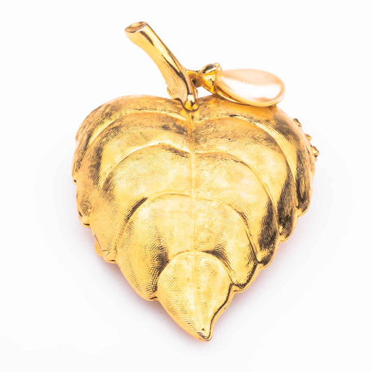 Avon-Blatt-Brosche-goldfarben-Perle