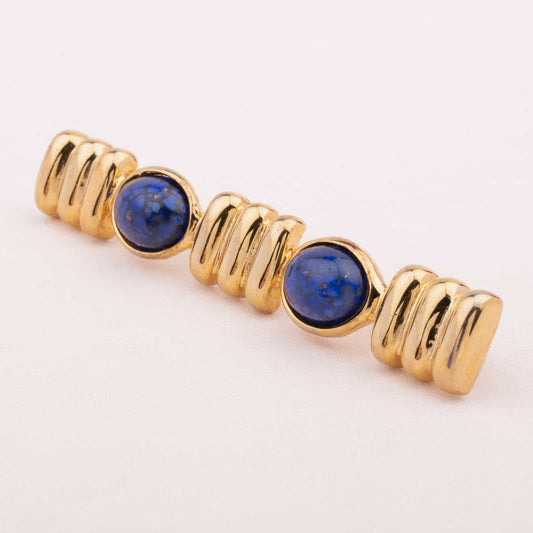 Carolee-vergoldete-Brosche-ovale-Lapislazuli-Cabochons-Vintage-Schmuck