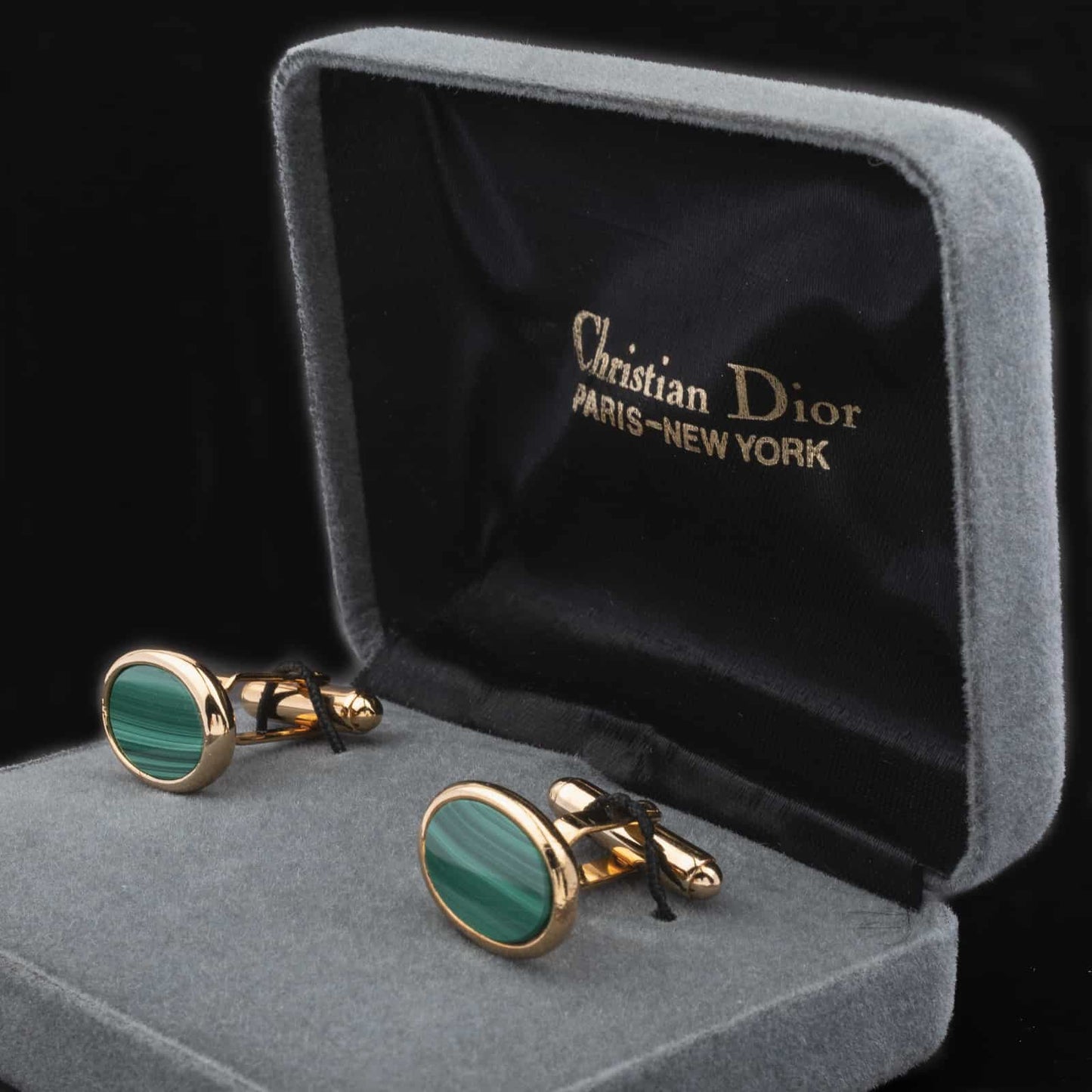 Christian-Dior-vergoldete-Manschettenknöpfe-mit-grünem-Malachit