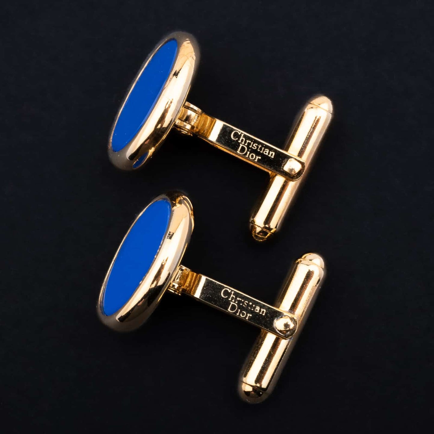 Christian-Dior-vergoldete-Manschettenknöpfe-blaues-Inlay