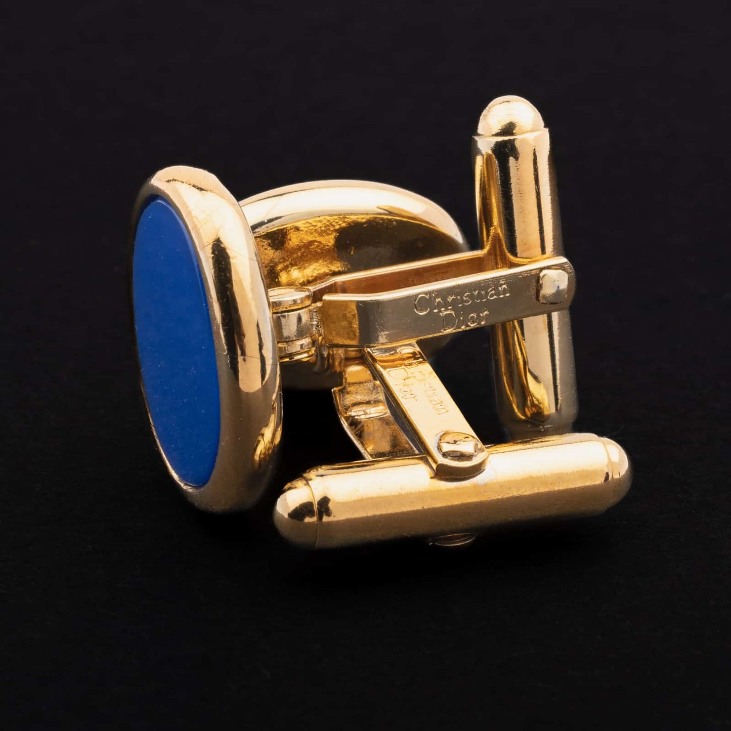 Christian-Dior-vergoldete-Manschettenknöpfe-blaues-Inlay