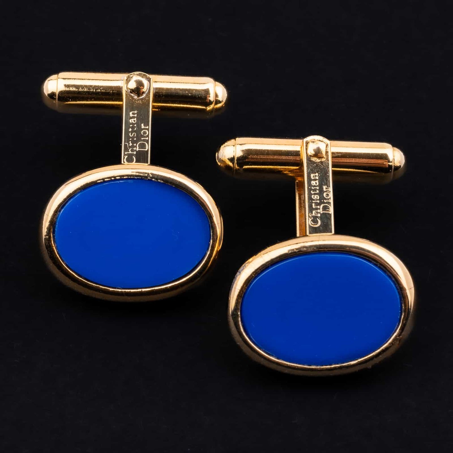 Christian-Dior-vergoldete-Manschettenknöpfe-blaues-Inlay