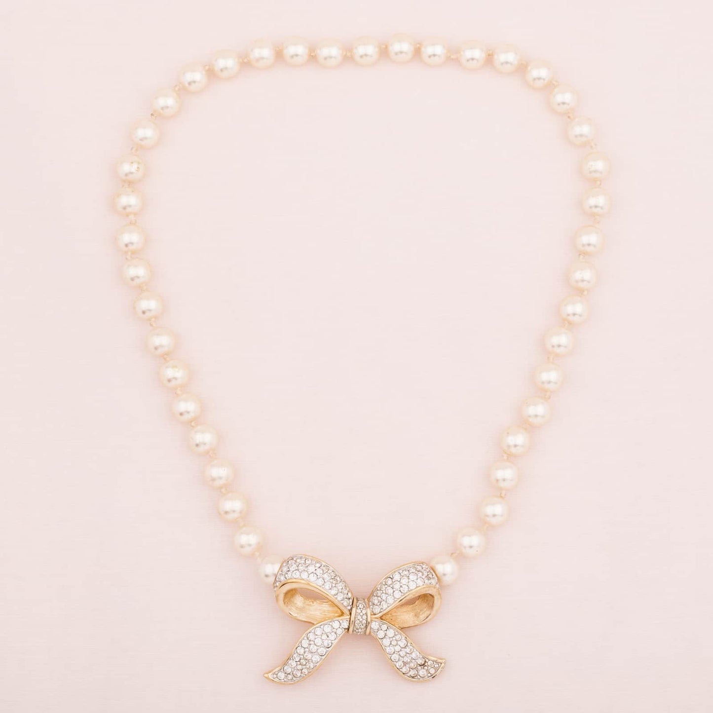 Daniel-Swarovski-Perlenkette-Kristall-Schleife-80s