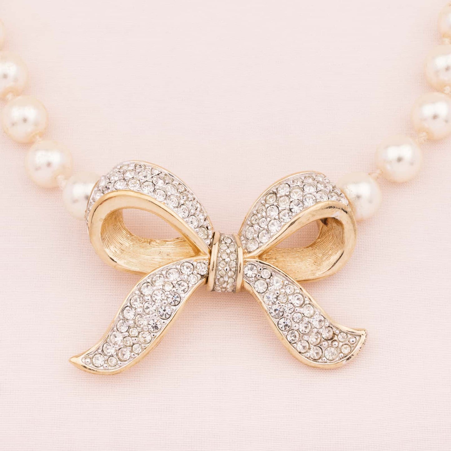 Daniel-Swarovski-Perlenkette-Kristall-Schleife-80s