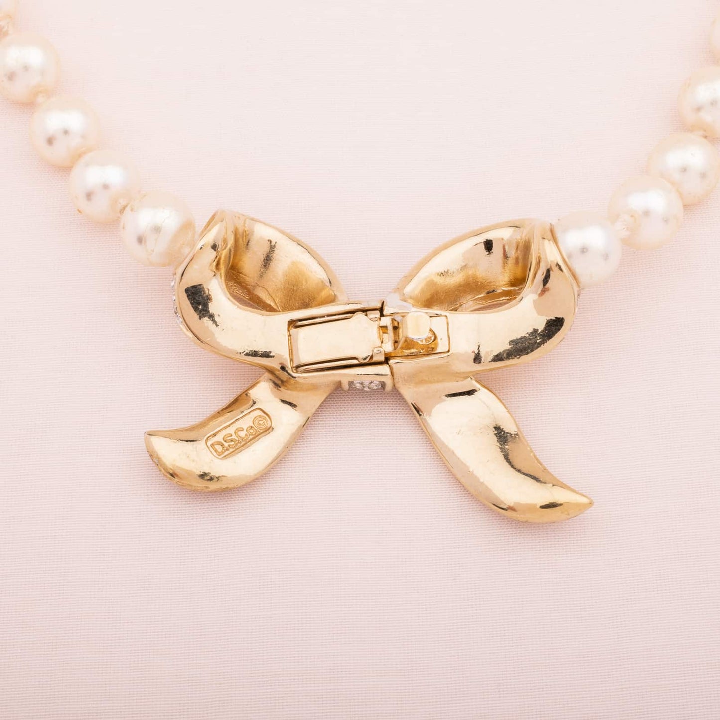 Daniel-Swarovski-Perlenkette-Kristall-Schleife-Signatur-80s