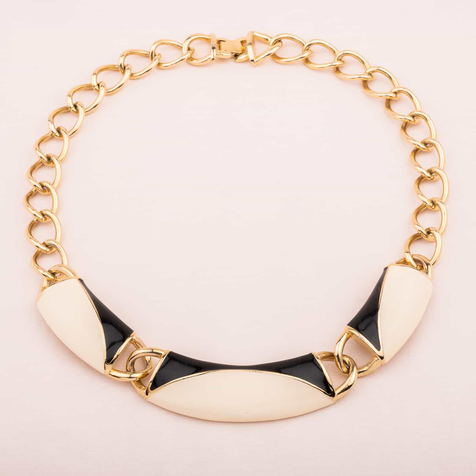 Vintage Givenchy Signed White Enamel & Gold Plated Links Statement Collar  Necklace