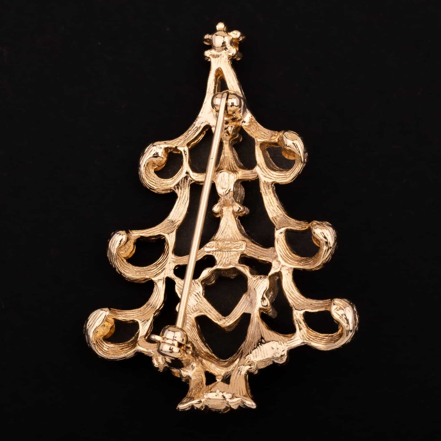 Monet-vergoldete-Weihnachtsbaum-Brosche-Rückseite