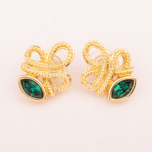 Swarovski-Vintage-Ohrringe-mit-Posamenten-Design-und-grünen-Kristall