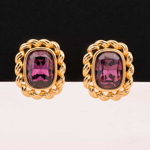 SWAROVSKI vintage earrings with large purple crystal