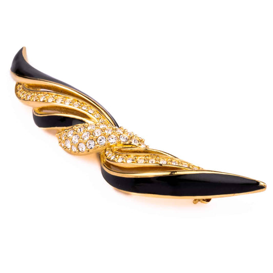 Swarovski-Schleifen-Brosche-Schwarze-Emaille-Kristalle