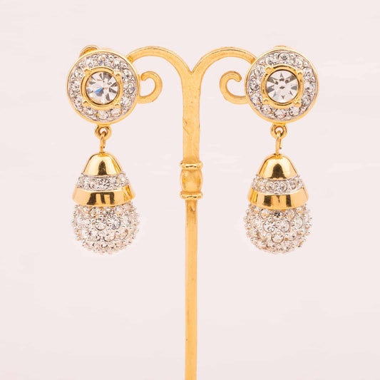 Swarovski-Vintage-Ohrclips-mit-Kristall-Tropfen-Hänger