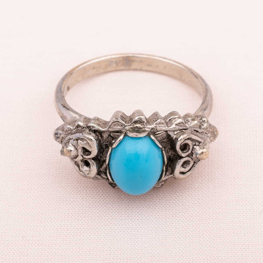 Vogue-Ring-silberfarben-Cabochon-türkisfarbem-größenverstellbar