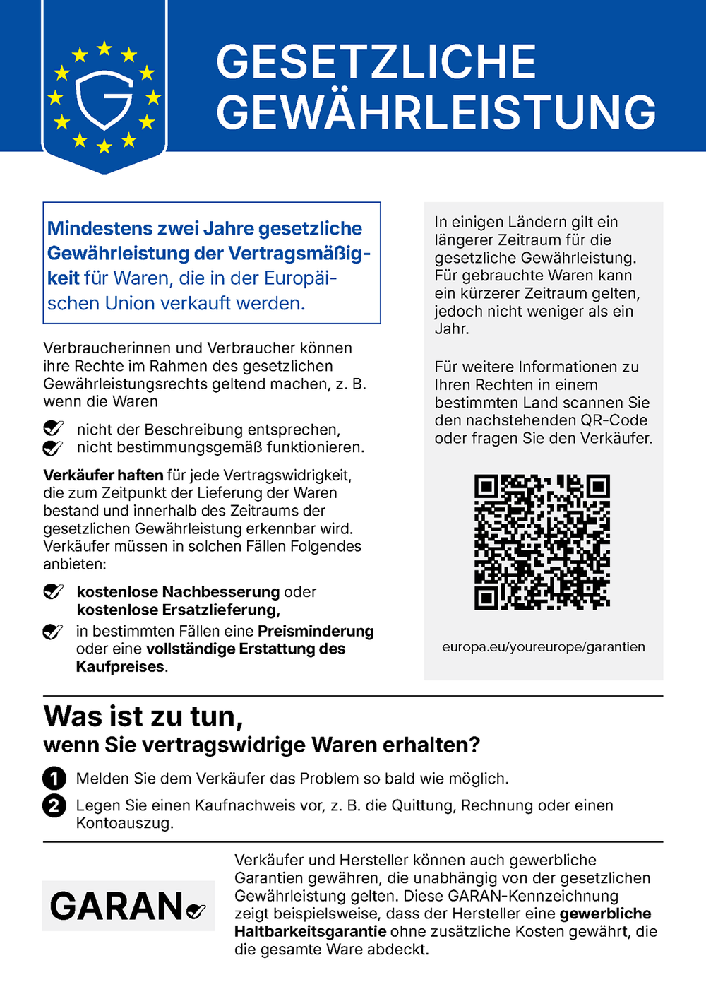 Gesetzliche Gewährleistung in der EU