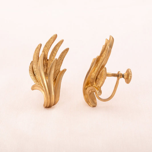 Coro-Ohrclips-Schrauben-vergoldet-1950s-florales-Design