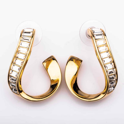 Swarovski-Ohrringe-vergoldete-geschwungene-Kreolen-Kristalle-Baguetteschliff