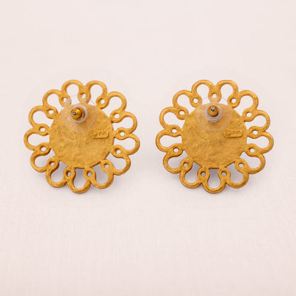 Anne-Klein-Vintage-Ohrringe-matt-vergoldete-Blumen-Rückseiten-signiert
