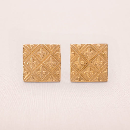 Anson-Manschettenknöpfe-vergoldet-quadratisch-Schwertlilie-Muster