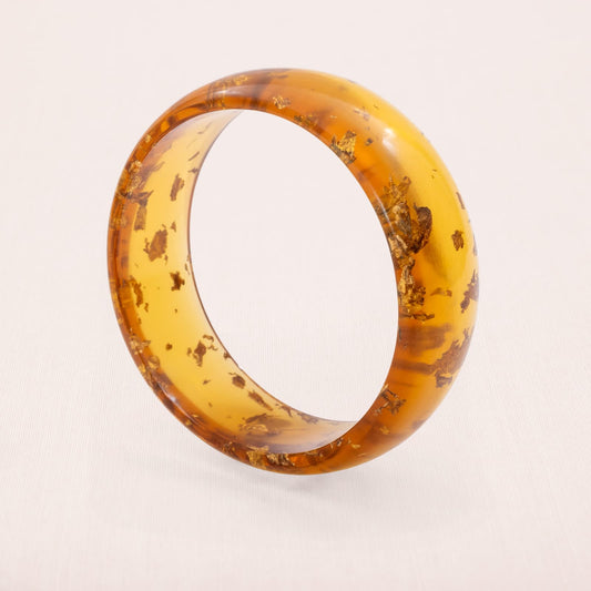 Armreif-Lucite-braun-Goldflocken-eingeschlossen-Retro-Schmuck