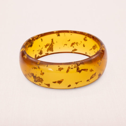 Armreif-Lucite-braun-Goldflocken-eingeschlossen-Retro-Schmuck