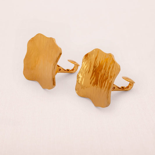 Avon-Ohrclips-quadratische-Form-vergoldet-strukturierte-Oberfläche