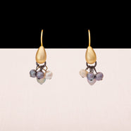 AVON Earrings matte gold-plated drop pearls gray classic retro jewelry