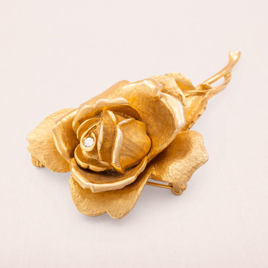 Brosche-Rose-vergoldet-Kristall