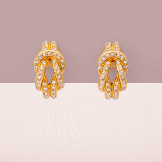 Christian-Dior-Ohrclips-vergoldet-Kristallbesetzt-elegantes-Knoten-Design