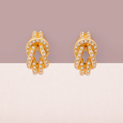 Christian-Dior-Ohrclips-vergoldet-Kristallbesetzt-elegantes-Knoten-Design
