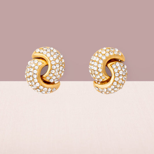 Christian-Dior-Ohrclips-vergoldet-Kristallbesetzt-Knoten-Design