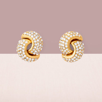 Christian-Dior-Ohrclips-vergoldet-Kristallbesetzt-Knoten-Design