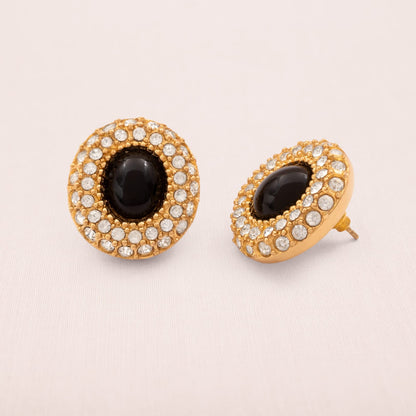 Christian-Dior-Ohrringe-vergoldet-Cabochon-Schwarz-Kristalle