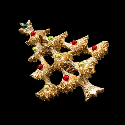Gerrys-Weihnachtsbaum-Brosche-hellgoldfaren-rote-grüne-Kugeln