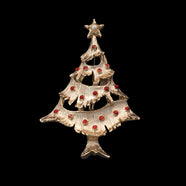 GERRYS Brosche Weihnachtsbaum hellgoldfarben rote Kugeln Weihnachten