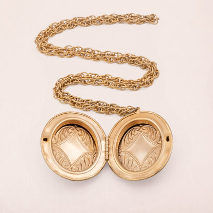 Vintage-Halskette-Medaillon-groß-Doppelankerkette-vergoldet-1970er-Antik-Revival