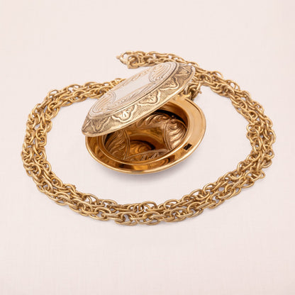 Vintage-Halskette-Medaillon-groß-Doppelankerkette-vergoldet-1970er-Antik-Revival