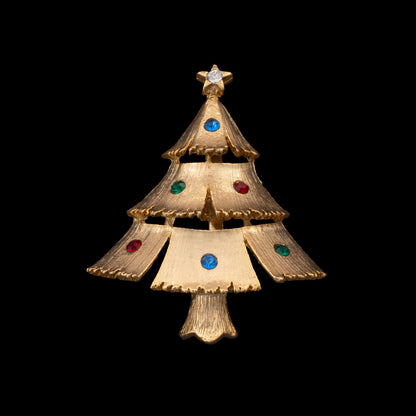 J.J.-Weihnachtsbaum-Brosche-vergoldet-bunte-Kristalle