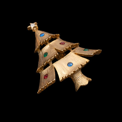J.J.-Weihnachtsbaum-Brosche-vergoldet-bunte-Kristalle