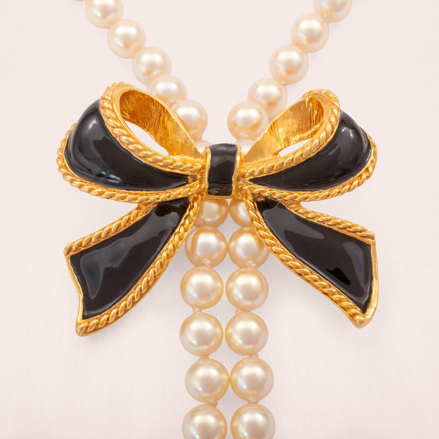 KJL FOR AVON Pendant Bow Gold-Plated Black Enamel Vintage Jewelry