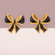 KJL FOR AVON Earrings Bow Gold-Plated Black Enamel Vintage Jewelry