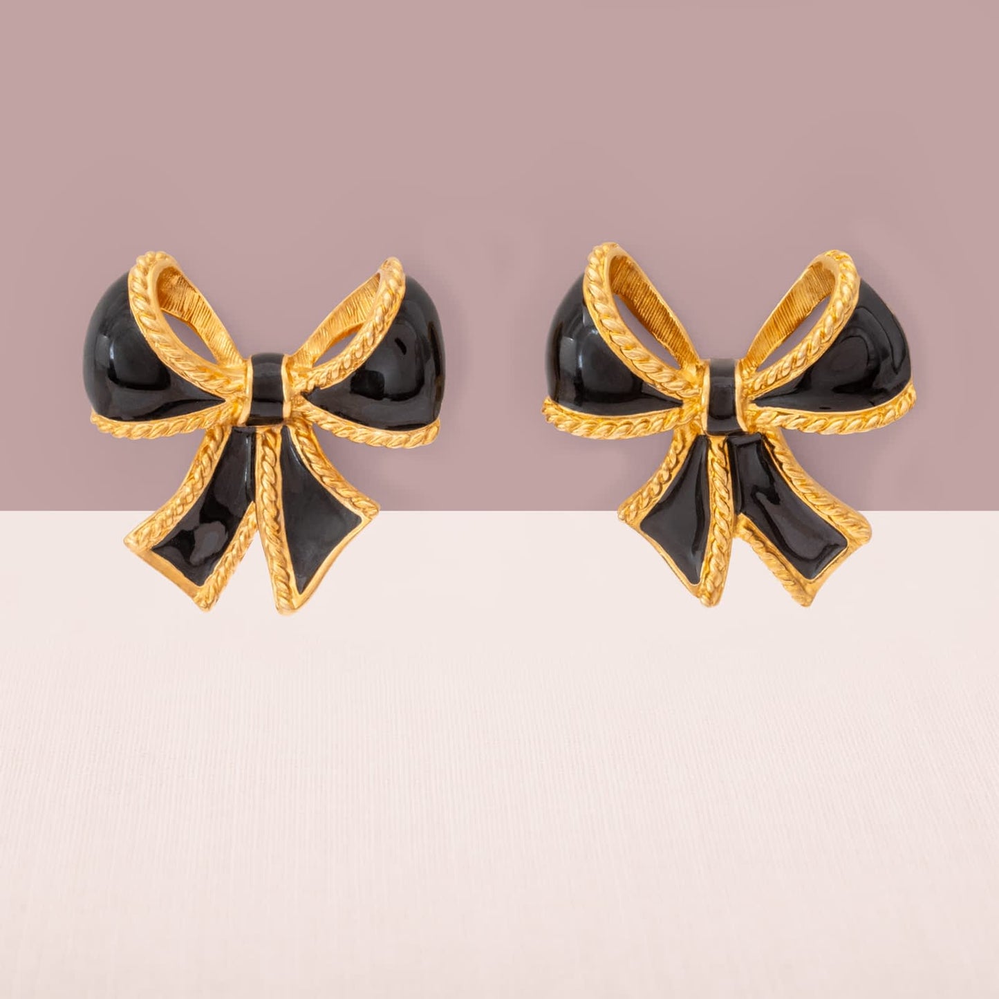 KJL-for-Avon-Ohrringe-Schleifen-schwarze-Emaille-vergoldet